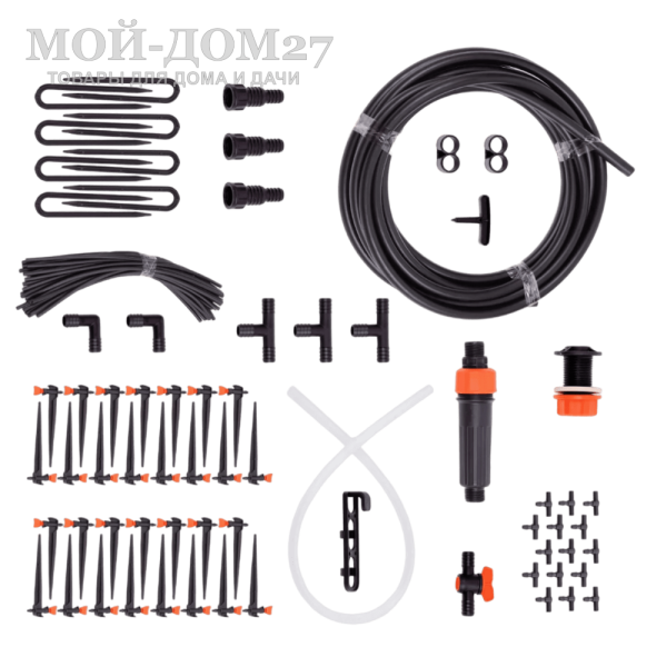 Регулируемый капельный полив ЖУК от ёмкости на 60 растений | Мой-Дом27 | <u>Модернизированный комплект рассчитан на полив</u>:&nbsp;до 60 растений (2 грядки по 6 метров), <br>
 Полив осуществляется непосредственно в прикорневую систему, благодаря этому растения не болеют из-за избыточной влаги или ожогов<br>
 Регулируемые капельницы обеспечат идеальный уход за растениями. Ведь теперь можно регулировать количество воды поступающей к каждому растению или полностью перекрыть капельницу, при необходимости.<br>